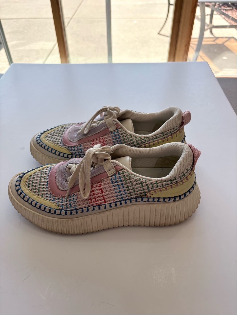 Dolce Vita Multicolor Tweed Platform Sneakers with Pink Accents